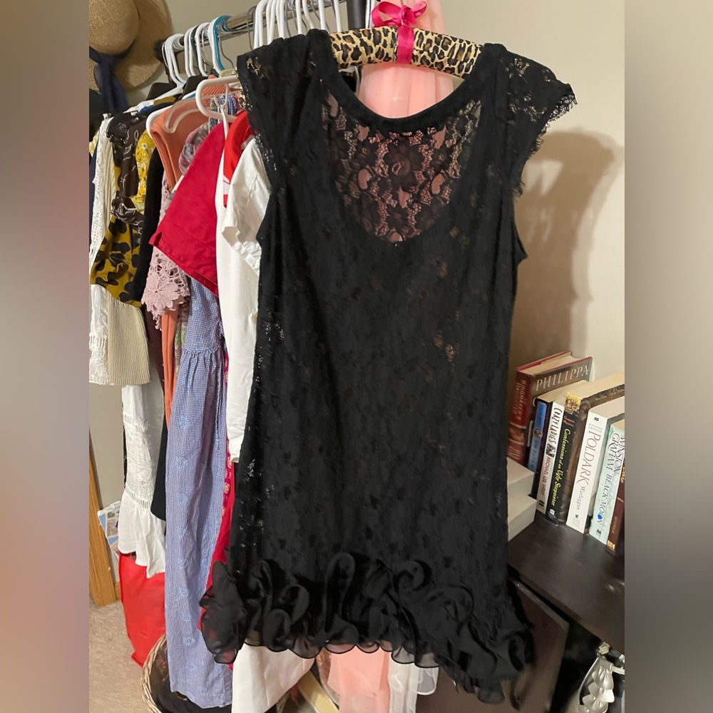 Vintage Black Lace and Feather Dress size small/medium